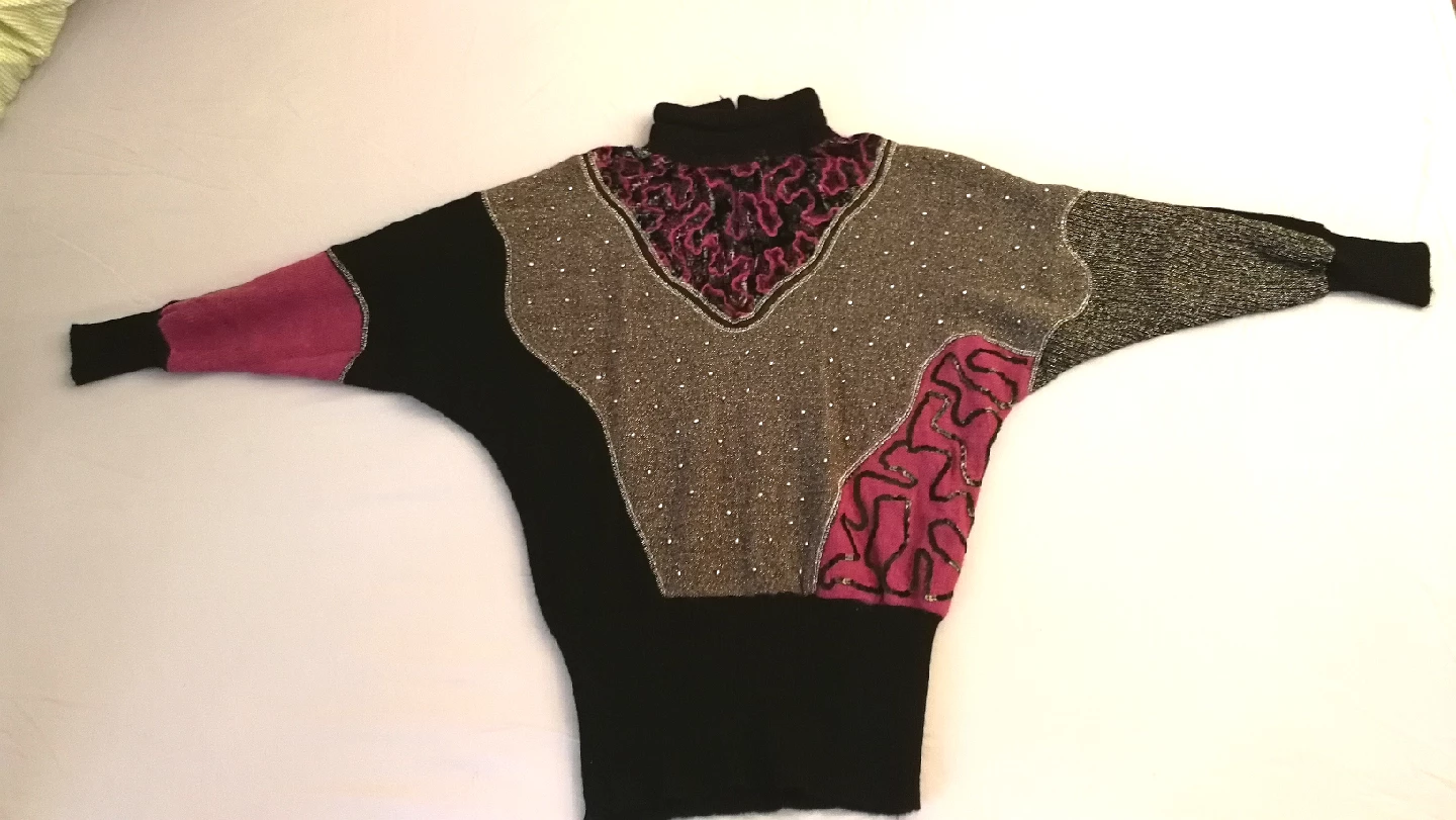 🇮🇹 Italian Vintage Colour Block Mohair Blend Turtleneck Sweater - photo 5