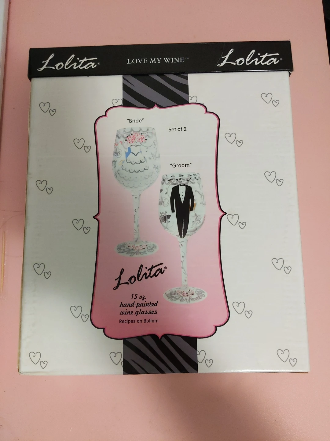 "LOLITA" LOVE MY WINE WEDDING "BRIDE & GROOM" 15 OZ WINE GLASSES - photo 2