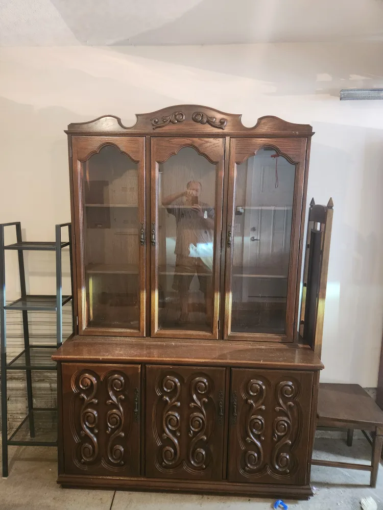 Antique Wood China Cabinet, Table and Chairs image indicator(3)