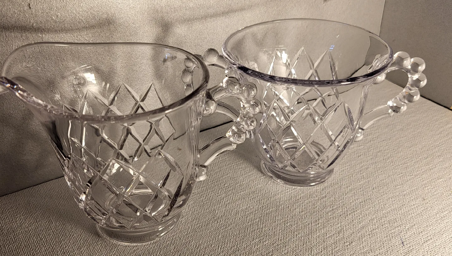 Crystal Sugar Bowl and Creamer Set