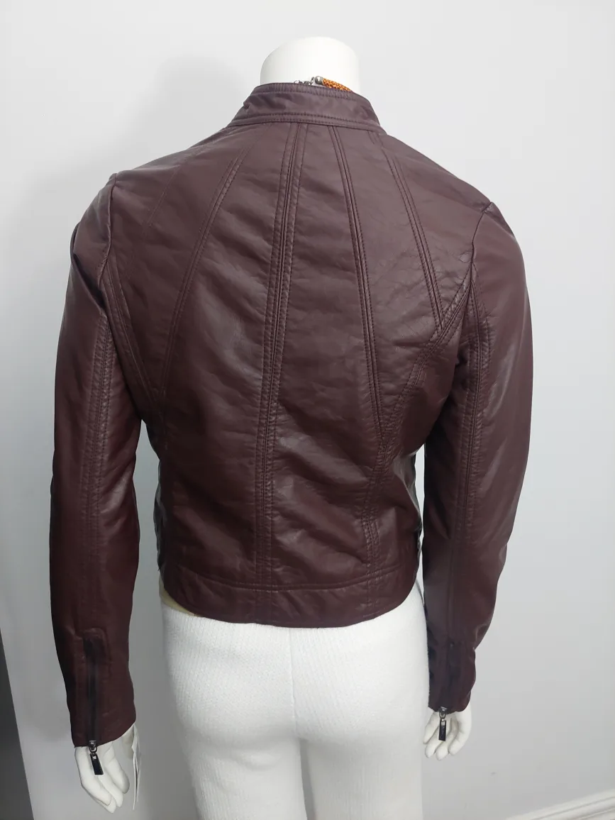 NEW - JOUJOU Vegan Leather Jacket - Burgundy XS image indicator(3)