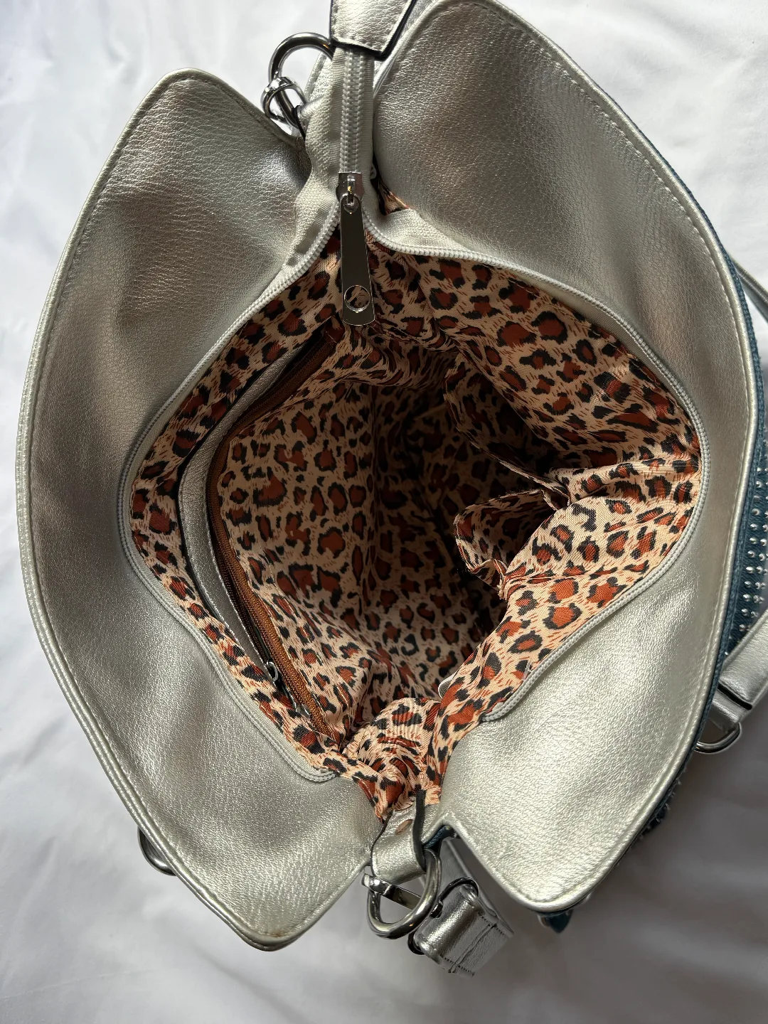 Silver & Blue Studded Shoulder Bag with Wallet image indicator(6)