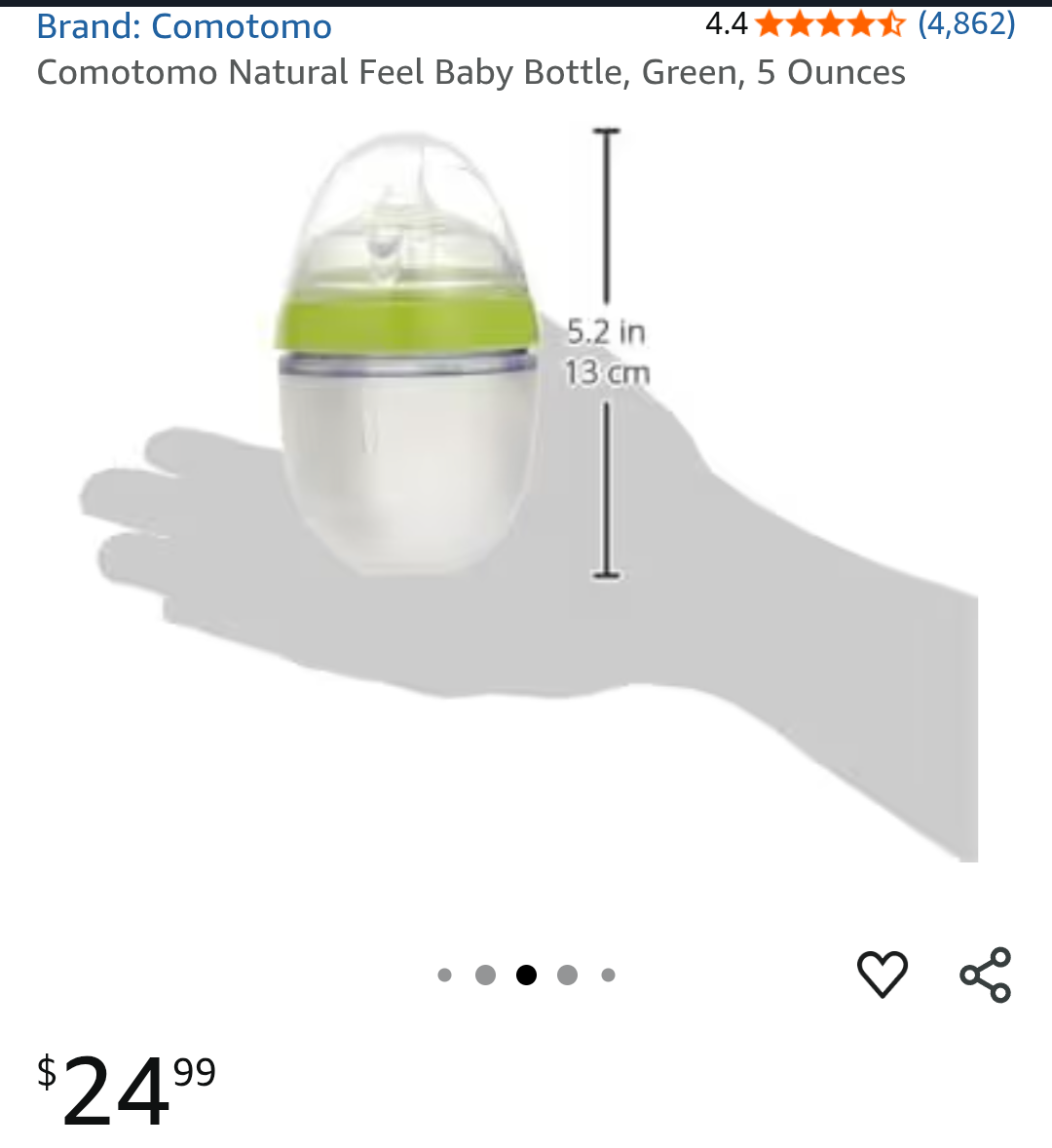Comotomo Natural Feel Baby Bottle, Green, 5 oz - photo 2