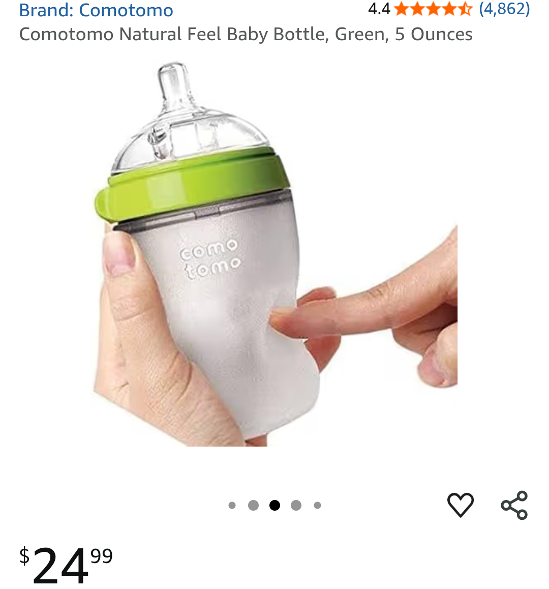 Comotomo Natural Feel Baby Bottle, Green, 5 oz - photo 3