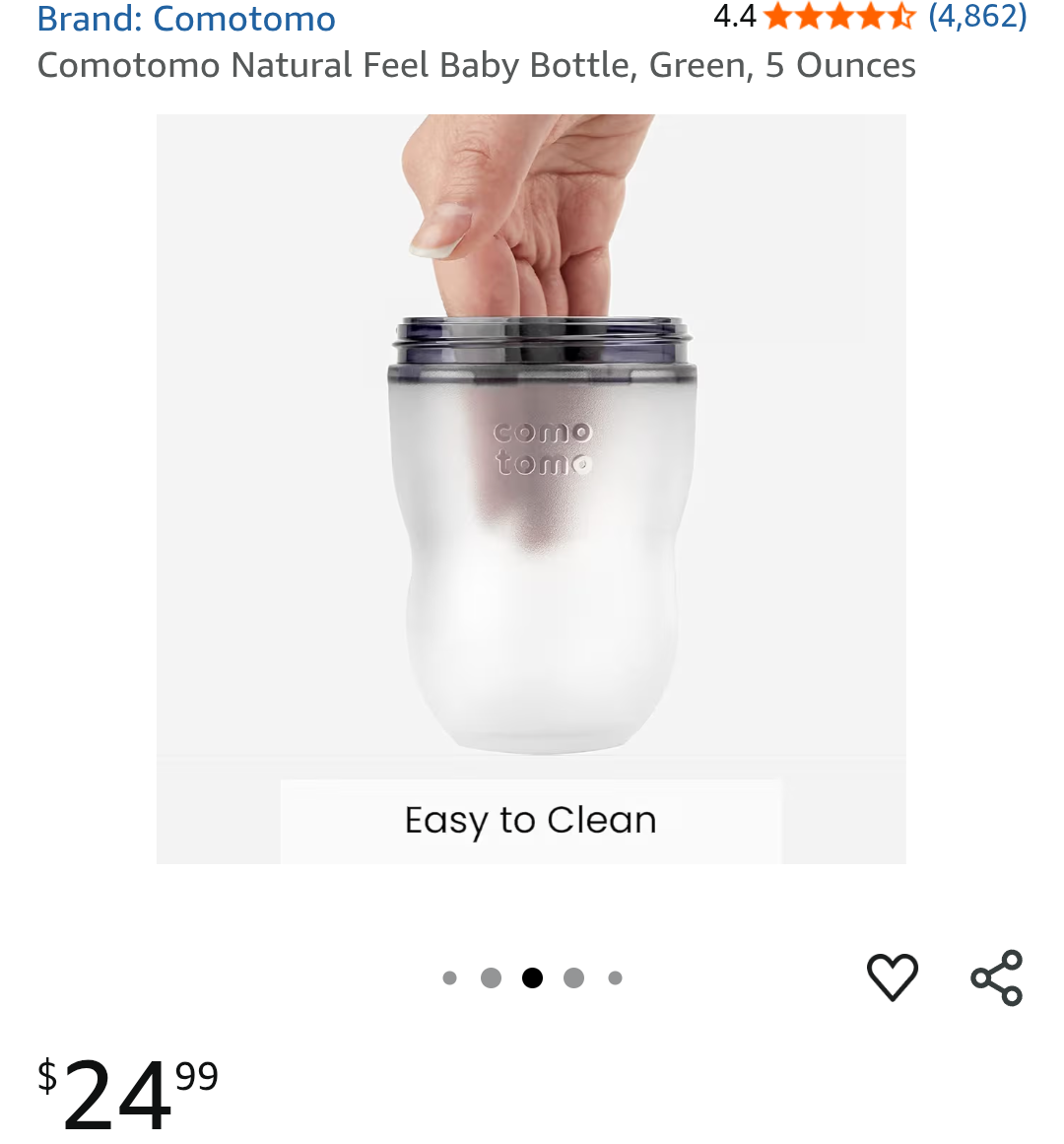 Comotomo Natural Feel Baby Bottle, Green, 5 oz - photo 4