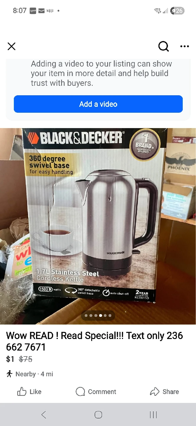 🥕Black & Decker 1.7L Stainless Steel Kettle