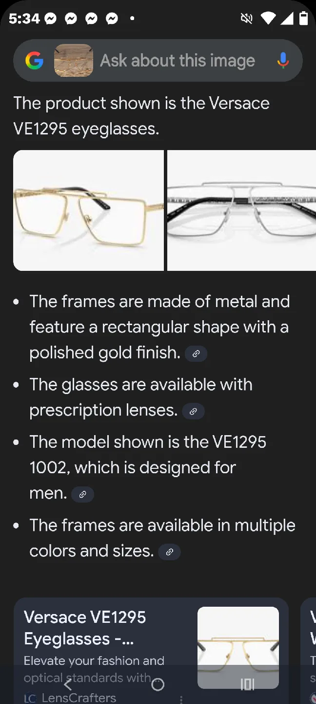 Versace VE1295 1002 Shiny Gold Aviator Eyeglasses image indicator(4)