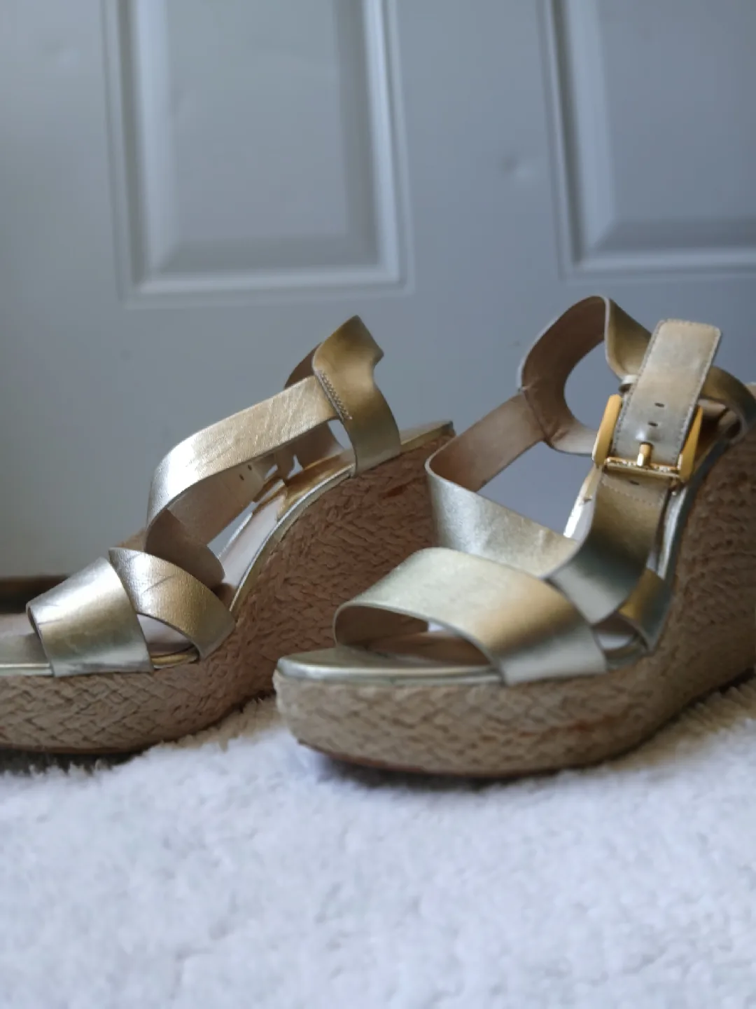 Michael Kors Gold Wedge Sandals - Size 9M image indicator(6)