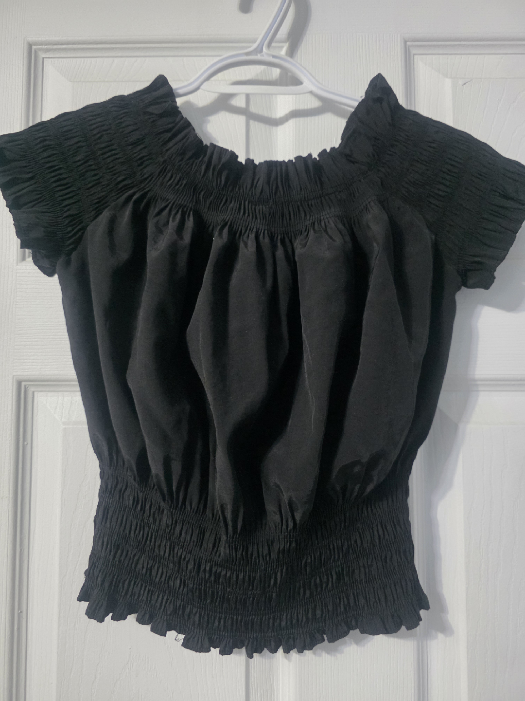 SALTS Black Smocked Off-Shoulder Top