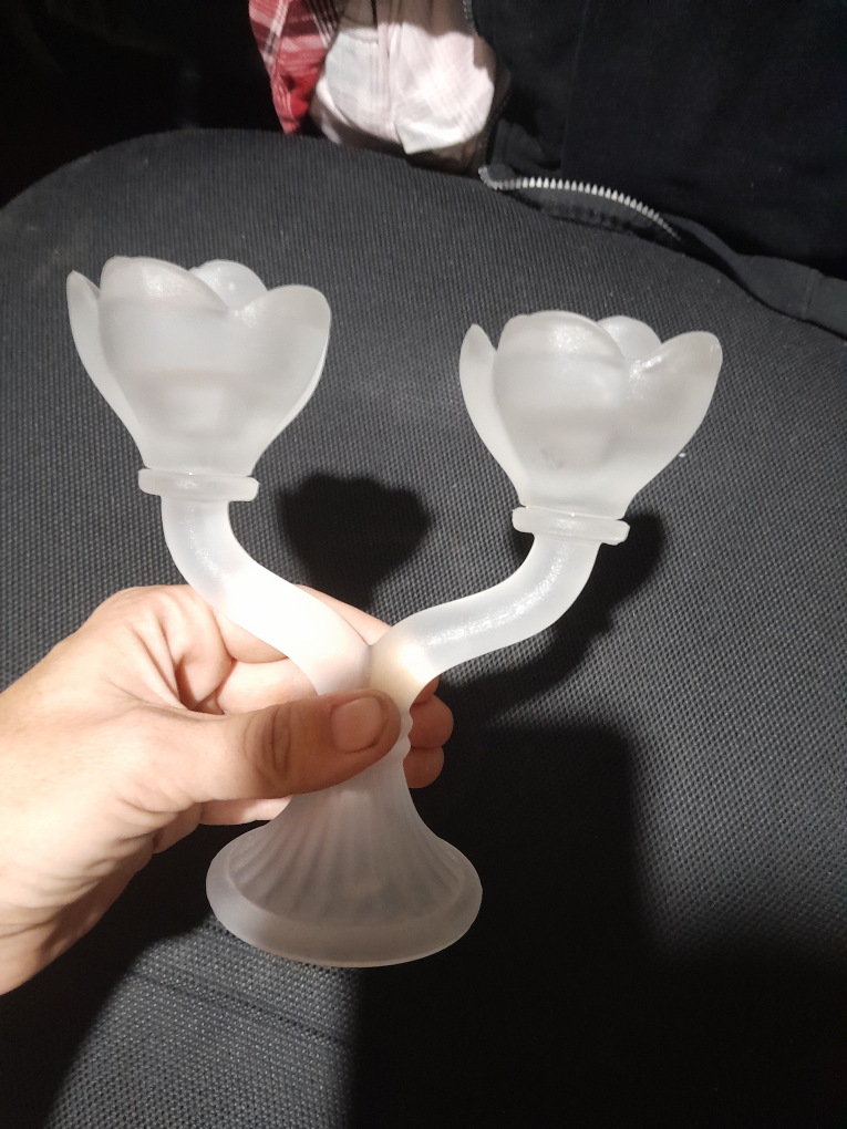 Vintage Frosted Glass Tulip Candlestick Holder