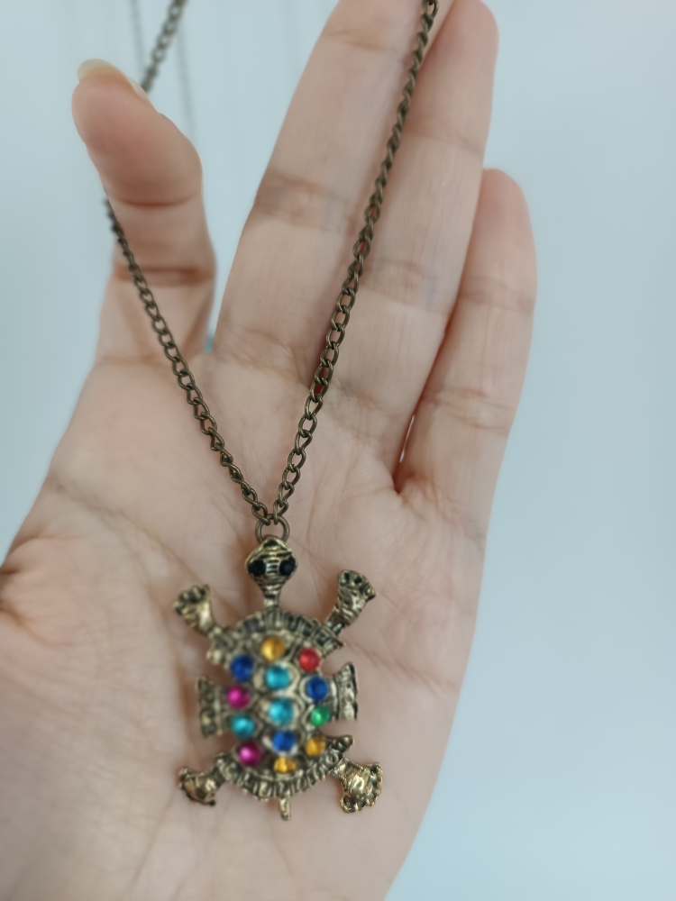 Turtle Pendant Necklace with Colorful Stones - photo 3