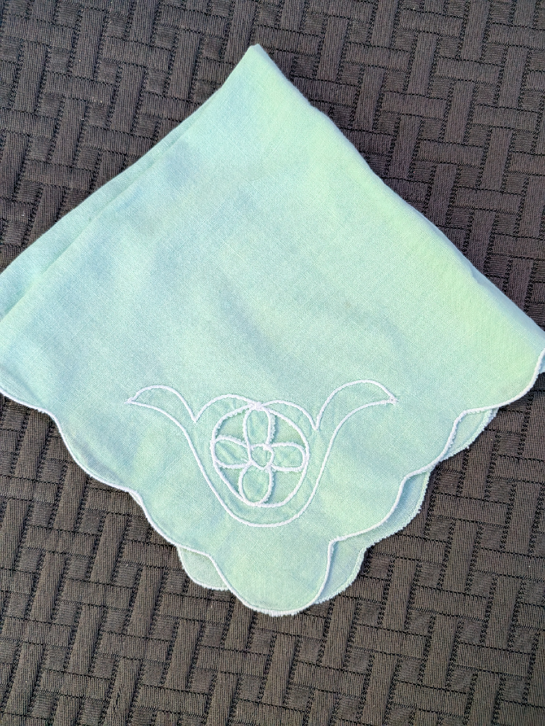 Vintage Light mint Embroidered Handkerchief