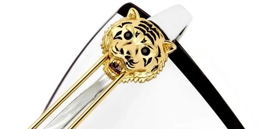 Titanium 18k AU750 gold covered Tiger Design Glasses certified image indicator(3)
