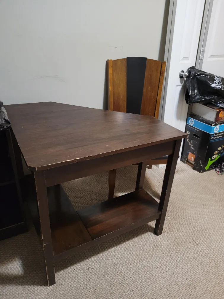 Brown Wood Corner Desk & Chair Set thumbnail
