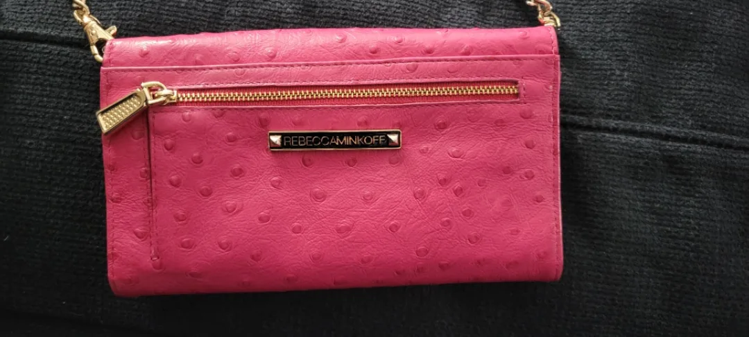 Rebecca Minkoff Pink Ostrich Leather Wallet on Chain image indicator(8)