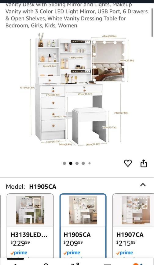Vanity Desk with Lighted Mirror - White - photo 2