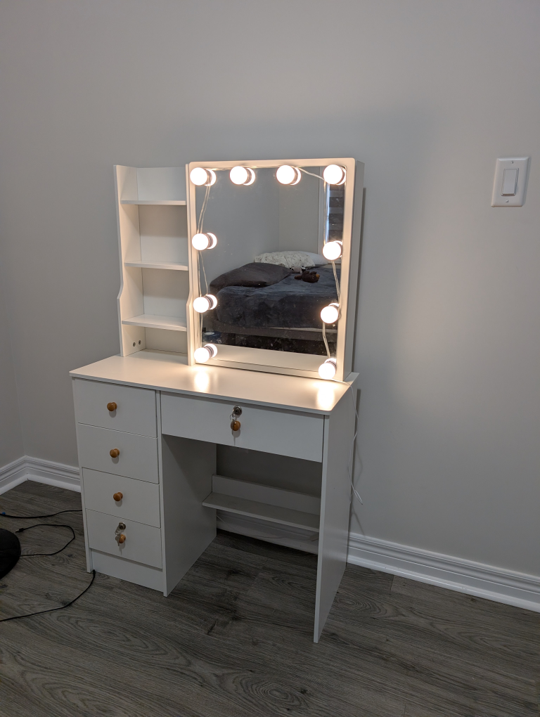 Vanity Desk with Lighted Mirror - White - photo 3