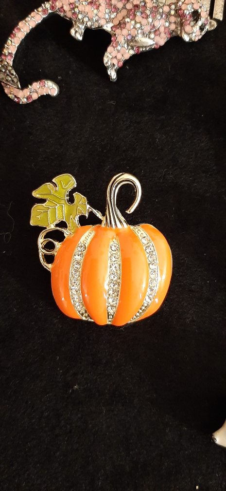 Pumpkin Rhinestone Brooch Pin