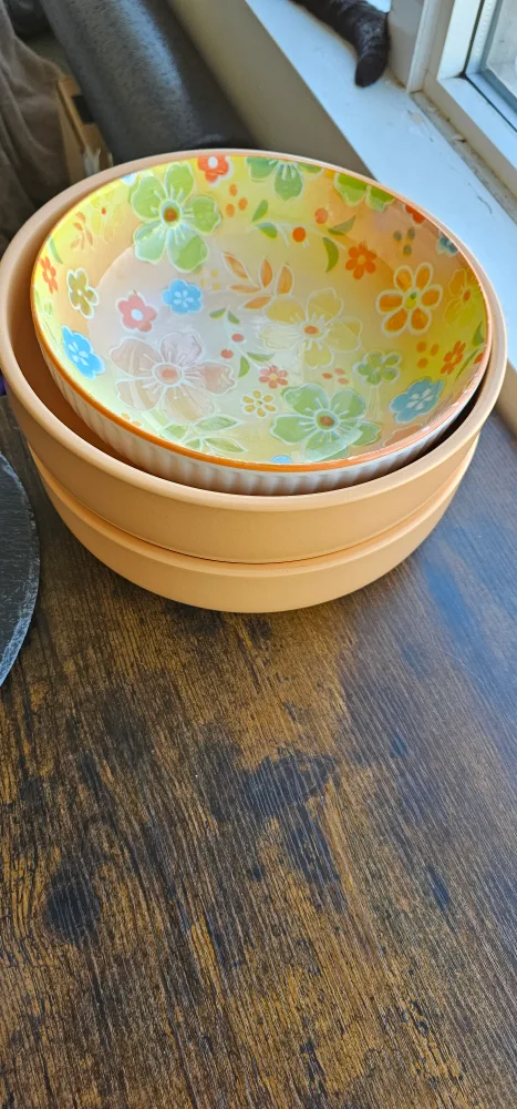 3 Nesting Bowls - Floral and Peach thumbnail