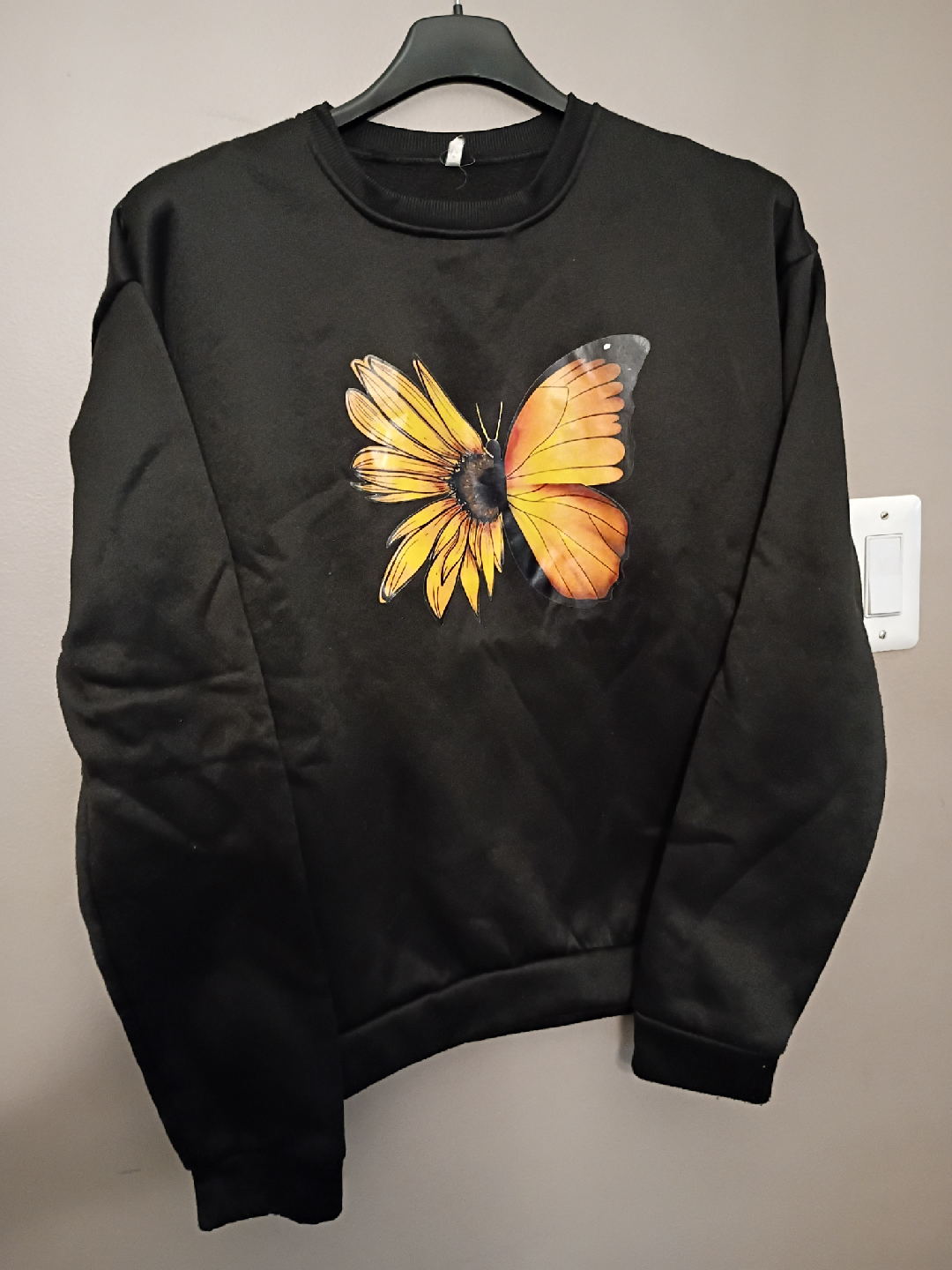Black Sweatshirt with Butterfly-Flower Print