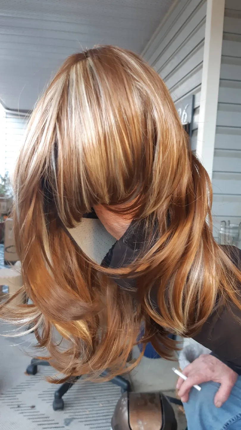 wig synthetic. Light Brown/Blonde highlights