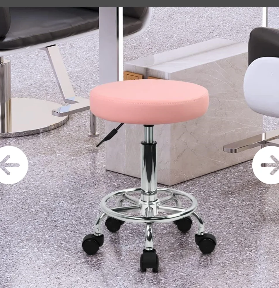 Pink Leather Round Rolling Stool image indicator(2)