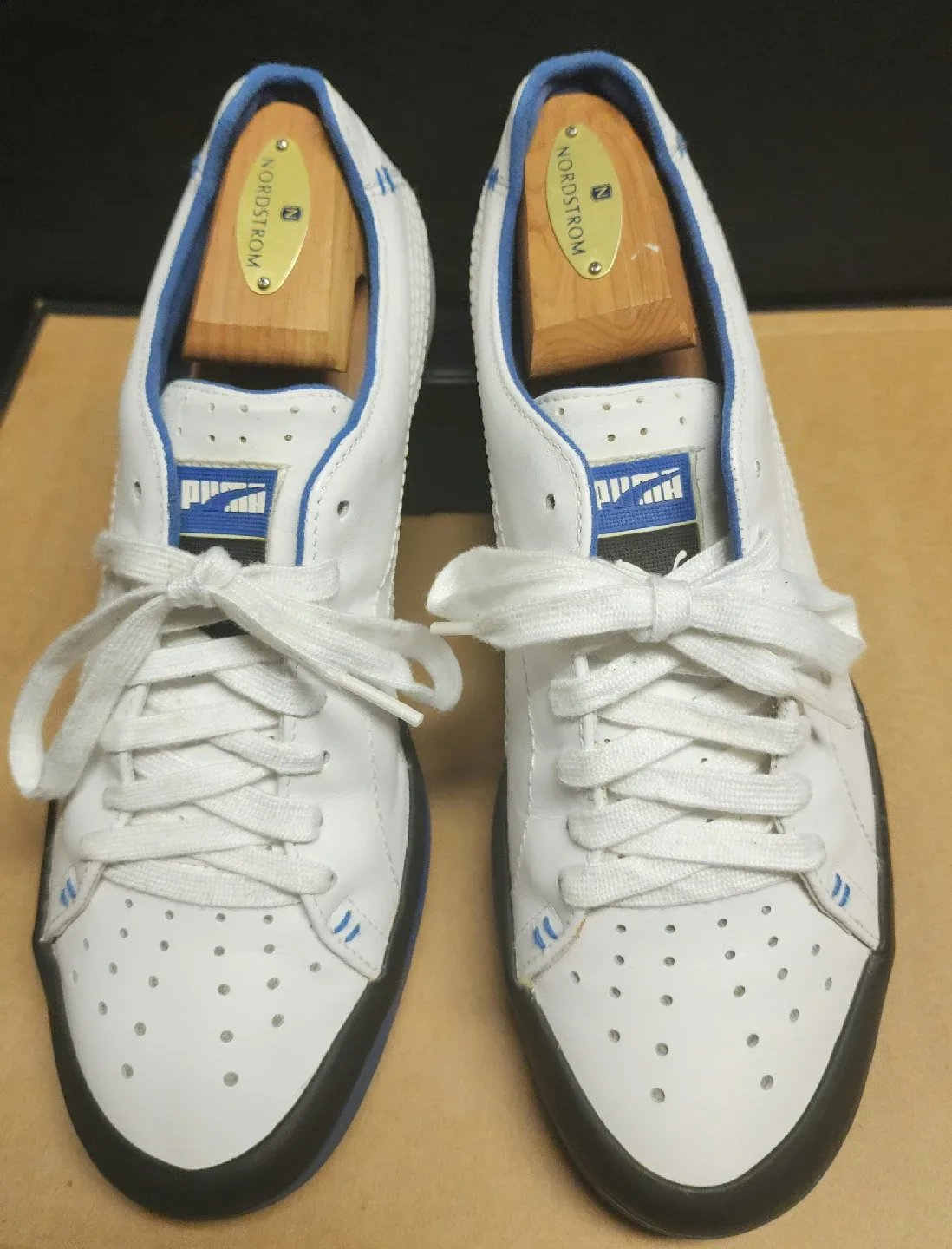 Puma White & Blue Leather Sneakers
