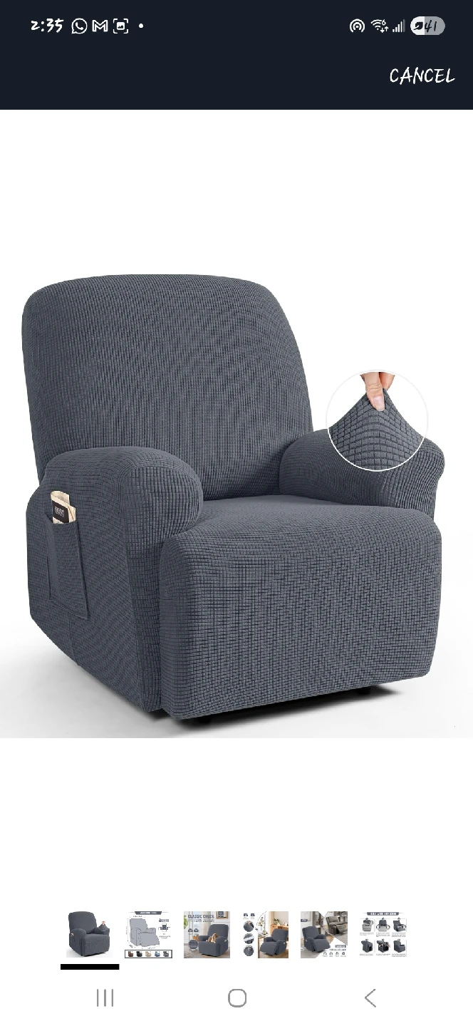 Recliner Cover - Soft Stretchable Fabric, Elastic Bottom