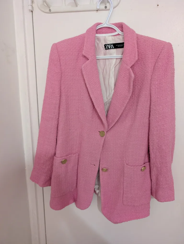 Zara Pink Tweed Blazer - Size M