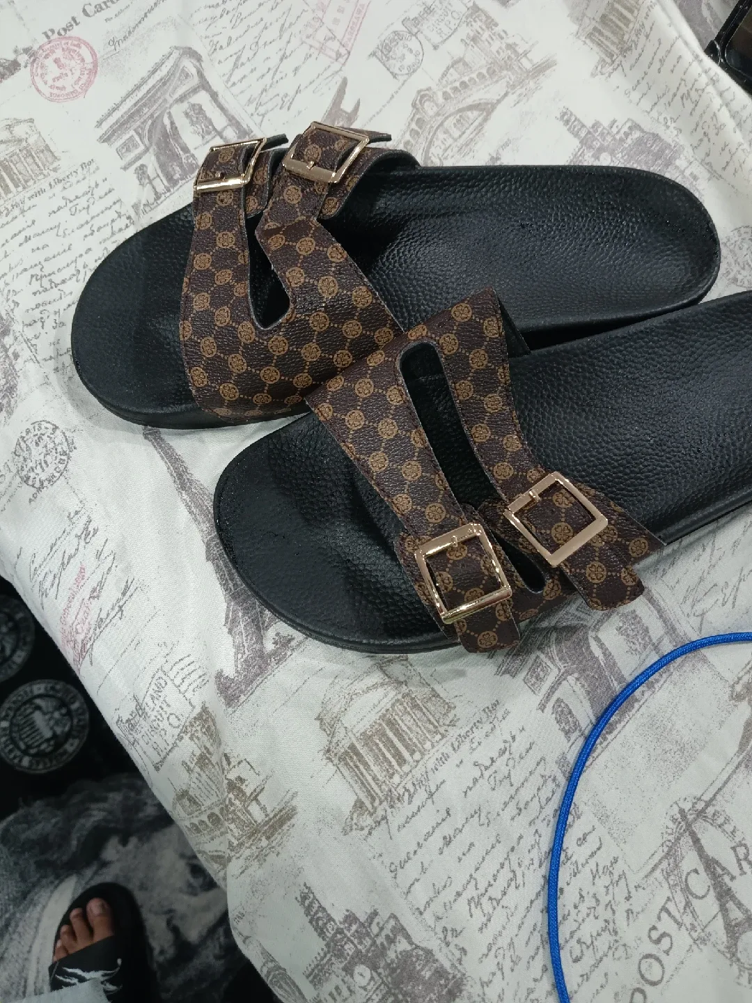 Brown Patterned Buckle Detail Slides image indicator(2)