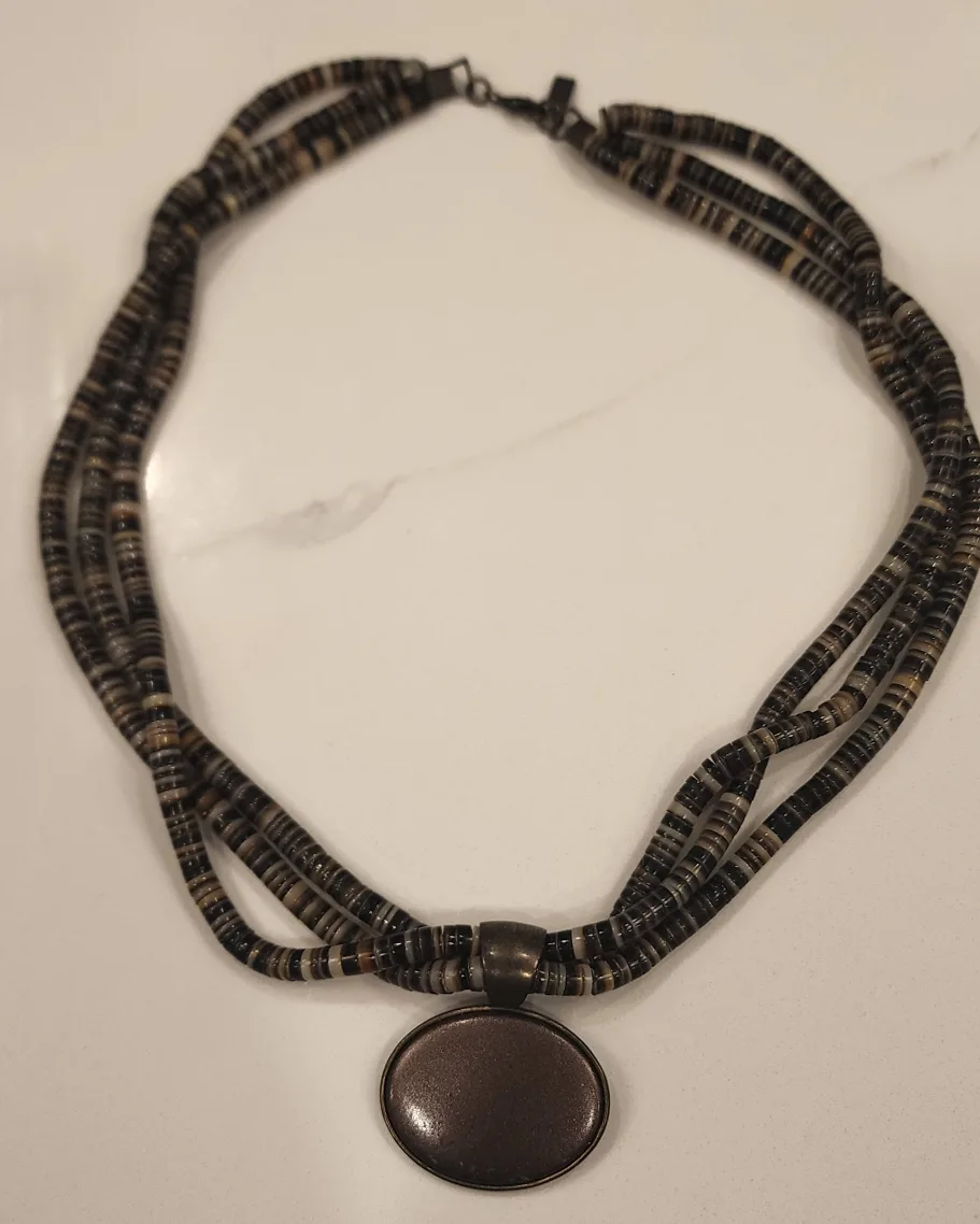  Vintage Heishi Brown Pen Shell Necklace with Copper Pendant thumbnail