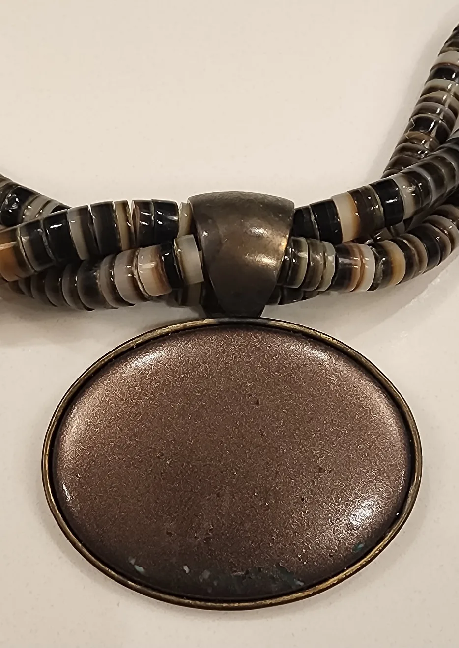  Vintage Heishi Brown Pen Shell Necklace with Copper Pendant image indicator(4)