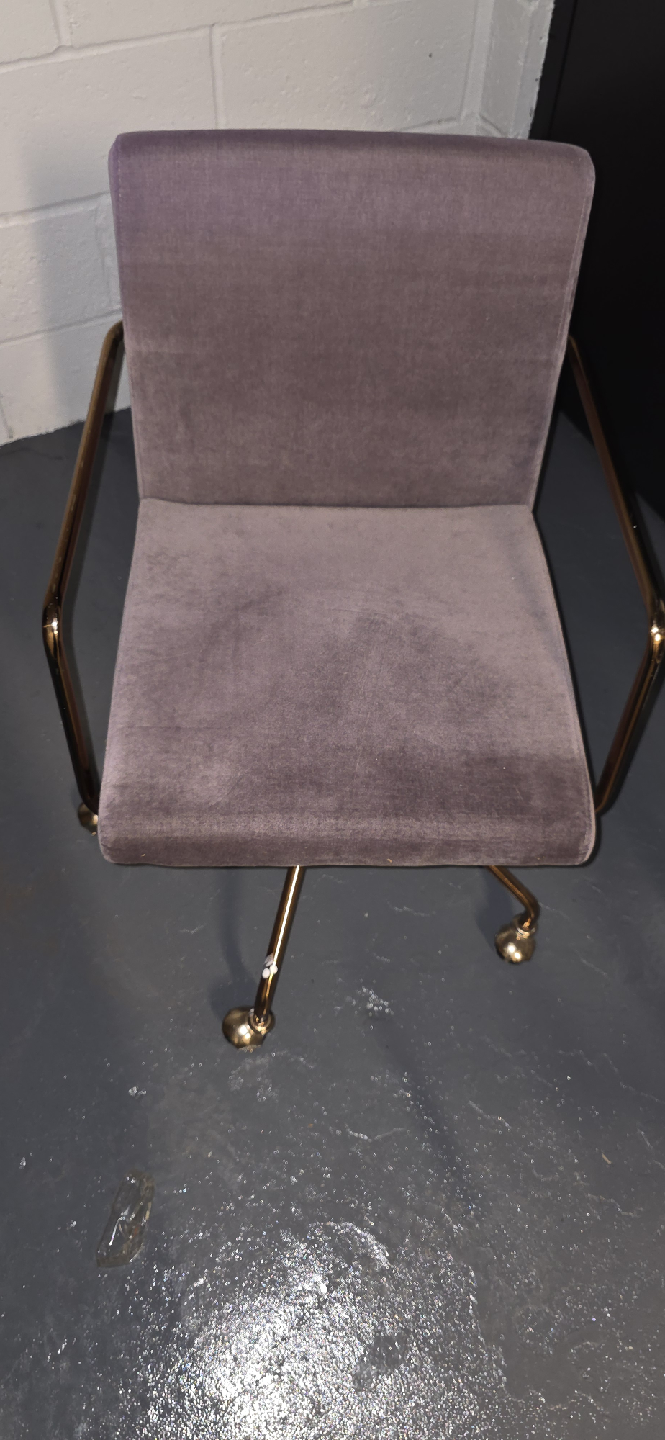 CB2 Gray Velvet Chair with Gold Metal Frame