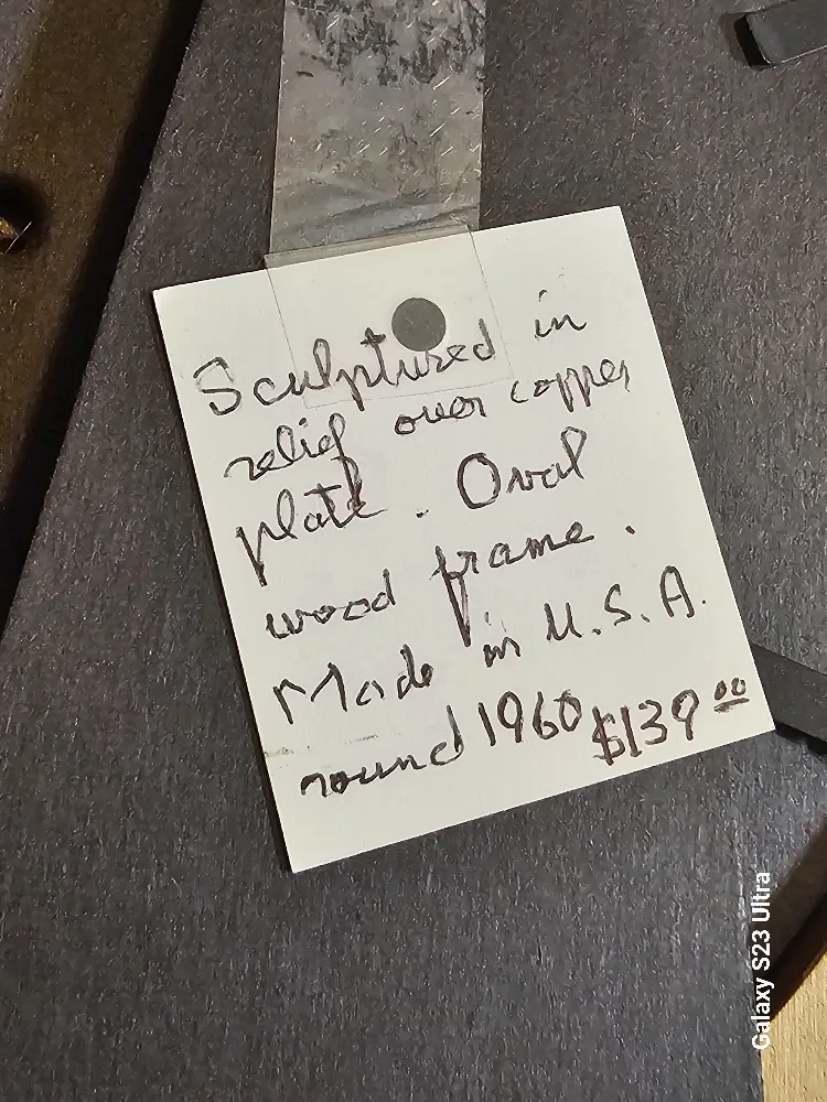 Sculptured Copper Relief Plate in Oval Wood Frame image indicator(5)