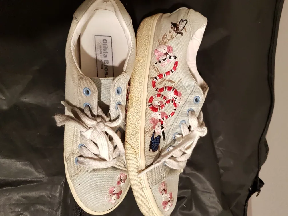 Olivia Bros. Floral Embroidered Sneakers - Size 4 image indicator(2)