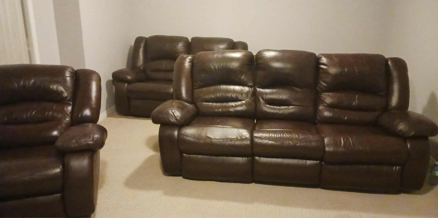 Brown Leather Reclining Sofa and Chair Set