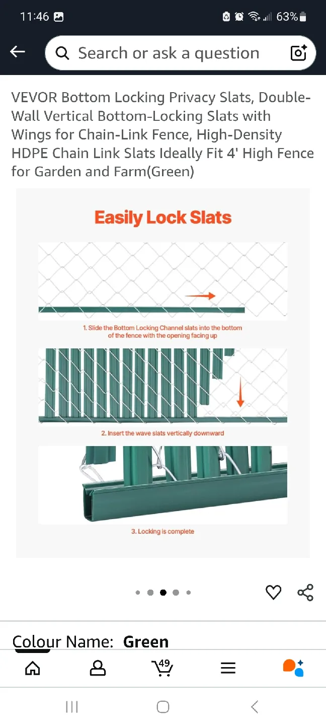 VEVOR Green Bottom Locking Privacy Slats for 4' Fence image indicator(2)
