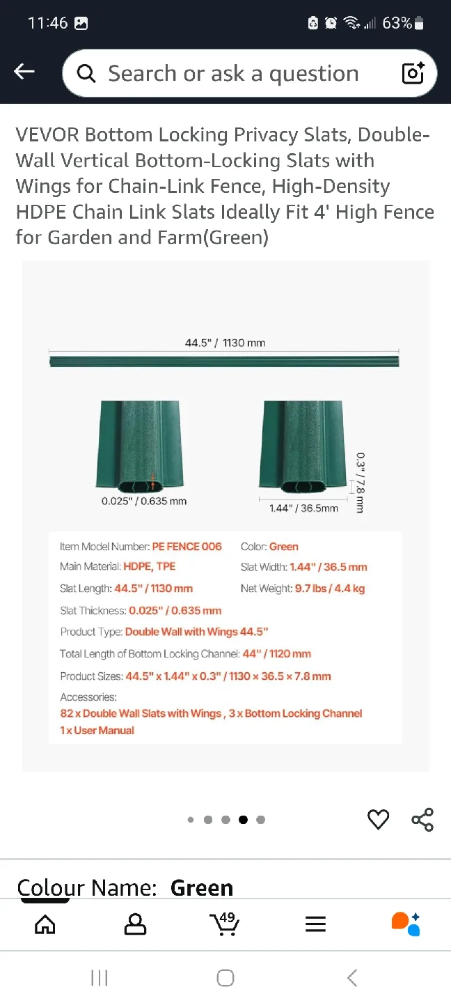 VEVOR Green Bottom Locking Privacy Slats for 4' Fence image indicator(3)