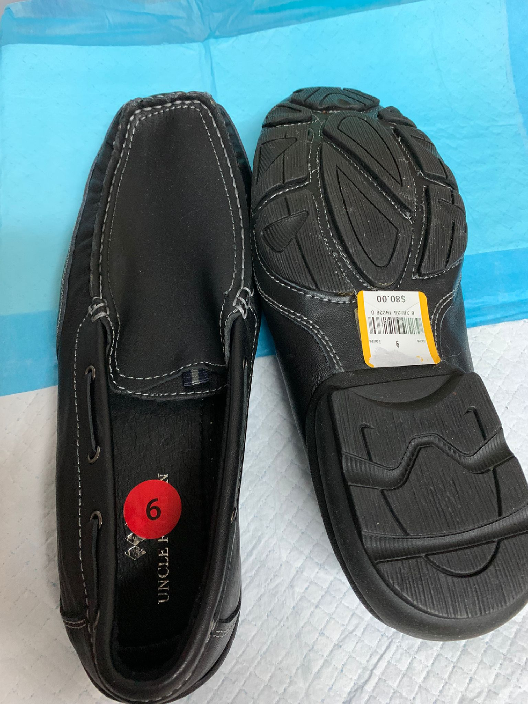Uncle F Black Leather Loafers Size 9 - photo 2