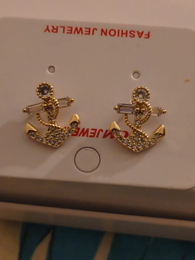 Anchor Stud Earrings - Gold thumbnail