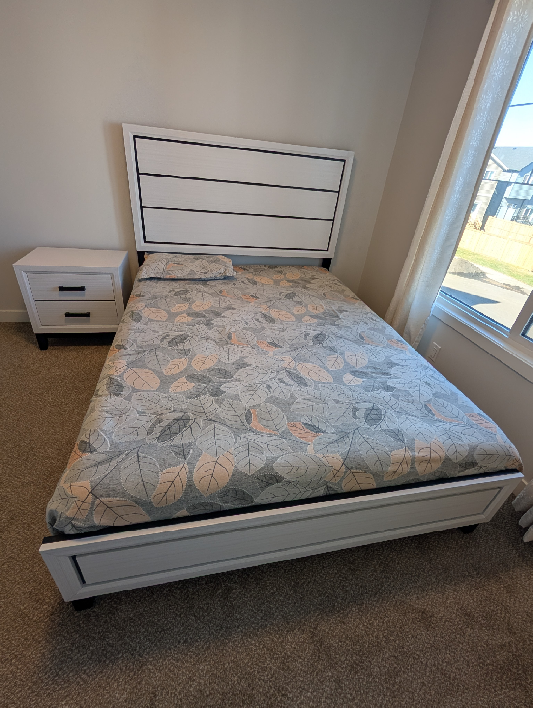 White Bed Frame with Headboard & Nightstand