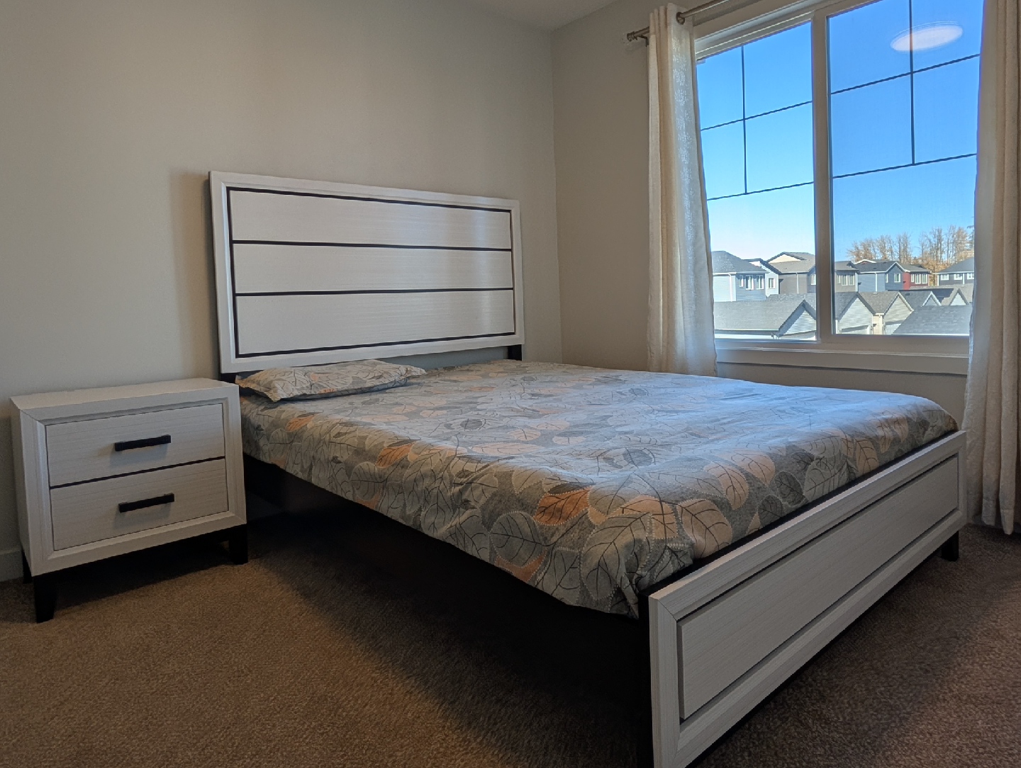 White Bed Frame with Headboard & Nightstand - photo 2