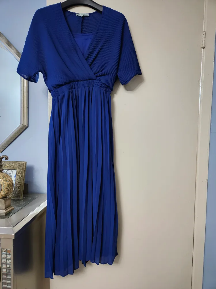 Cleo Petites Blue Pleated Dress Size S image indicator(3)