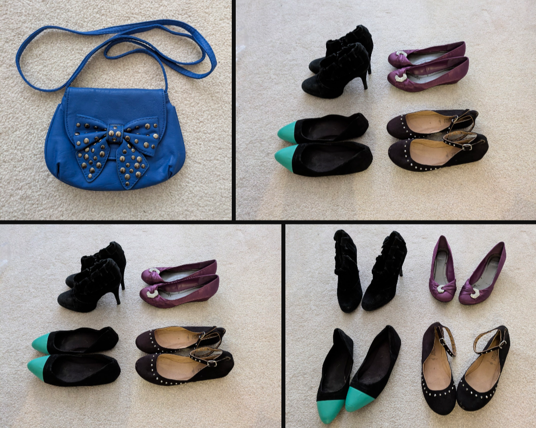 Four Assorted Women's Shoes & Royal Blue Purse