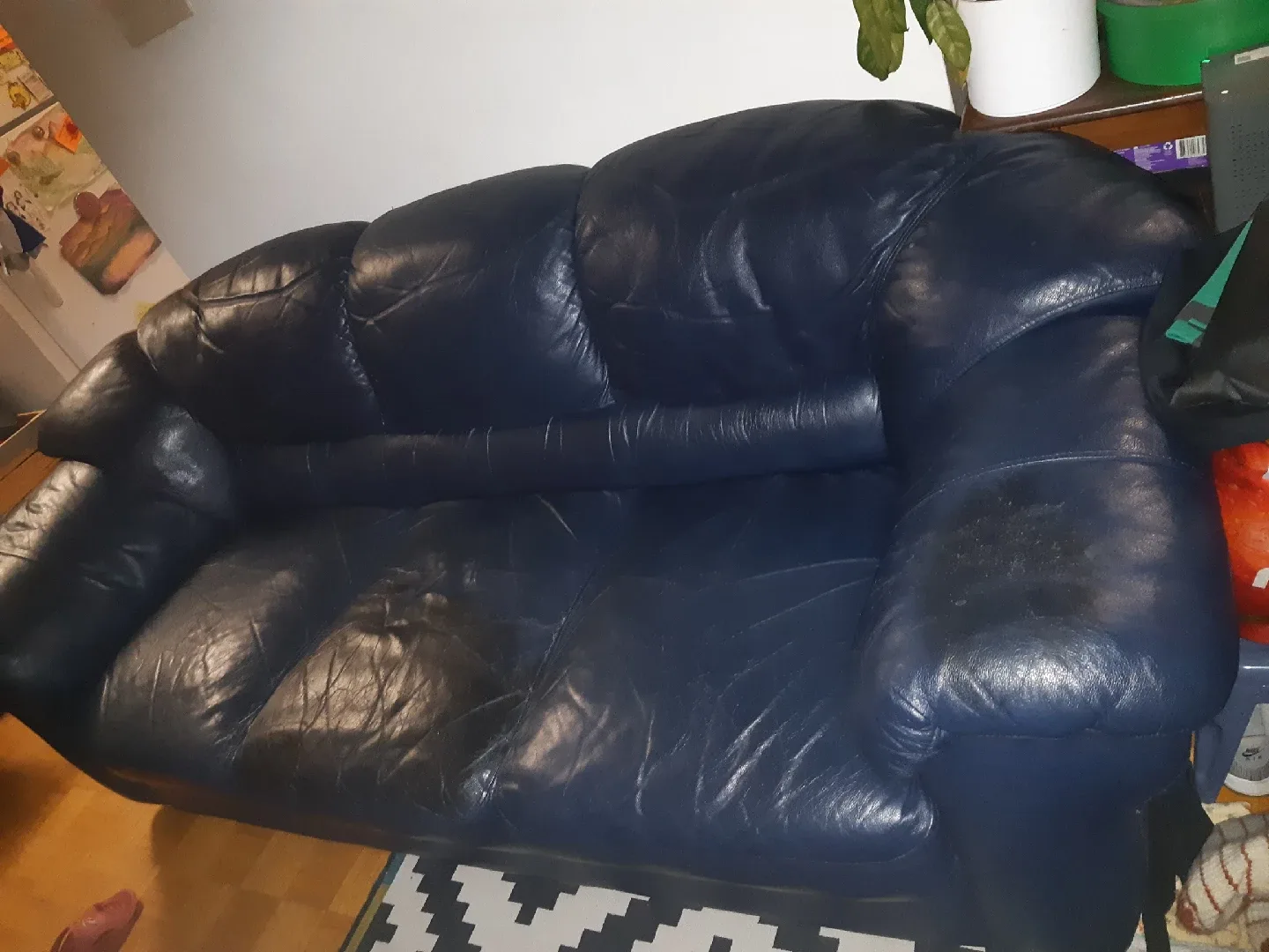 Blue geniune Leather Sofa from bay thumbnail