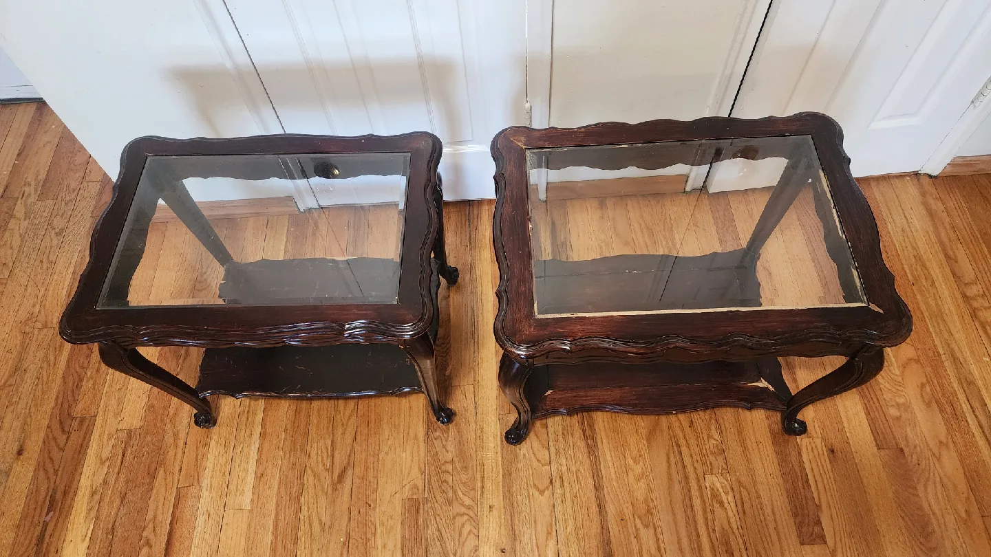 Pair of Vintage Glass Top End Tables image indicator(2)