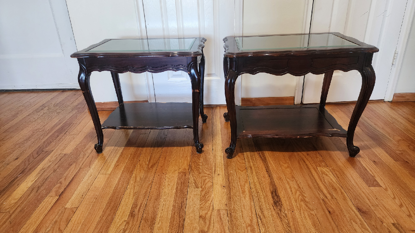 Pair of Vintage Glass Top End Tables - photo 3