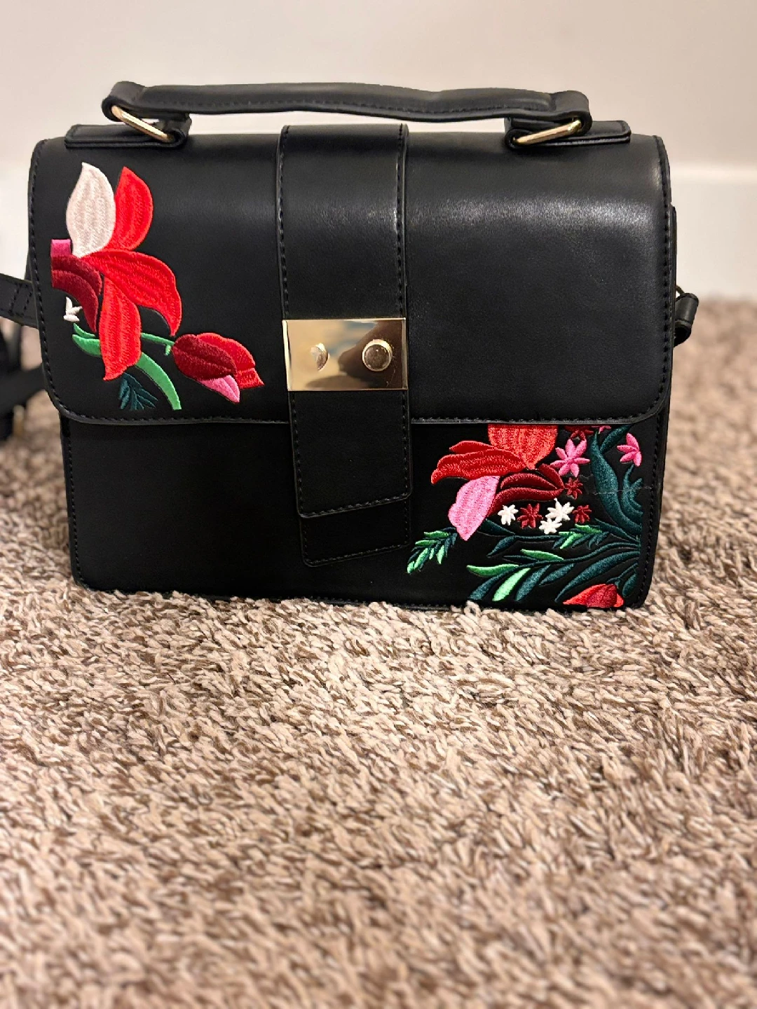 Floral Embroidered Black Crossbody Bag - photo 2