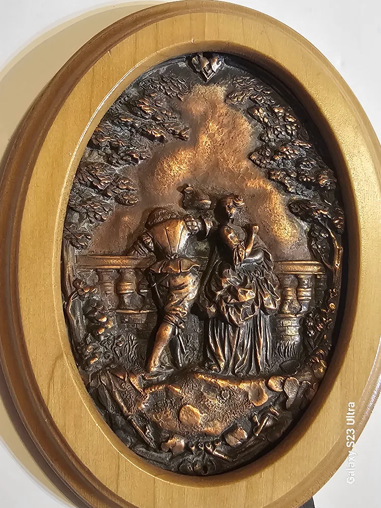 Sculptured Copper Relief Plate in Oval Wood Frame image indicator(2)