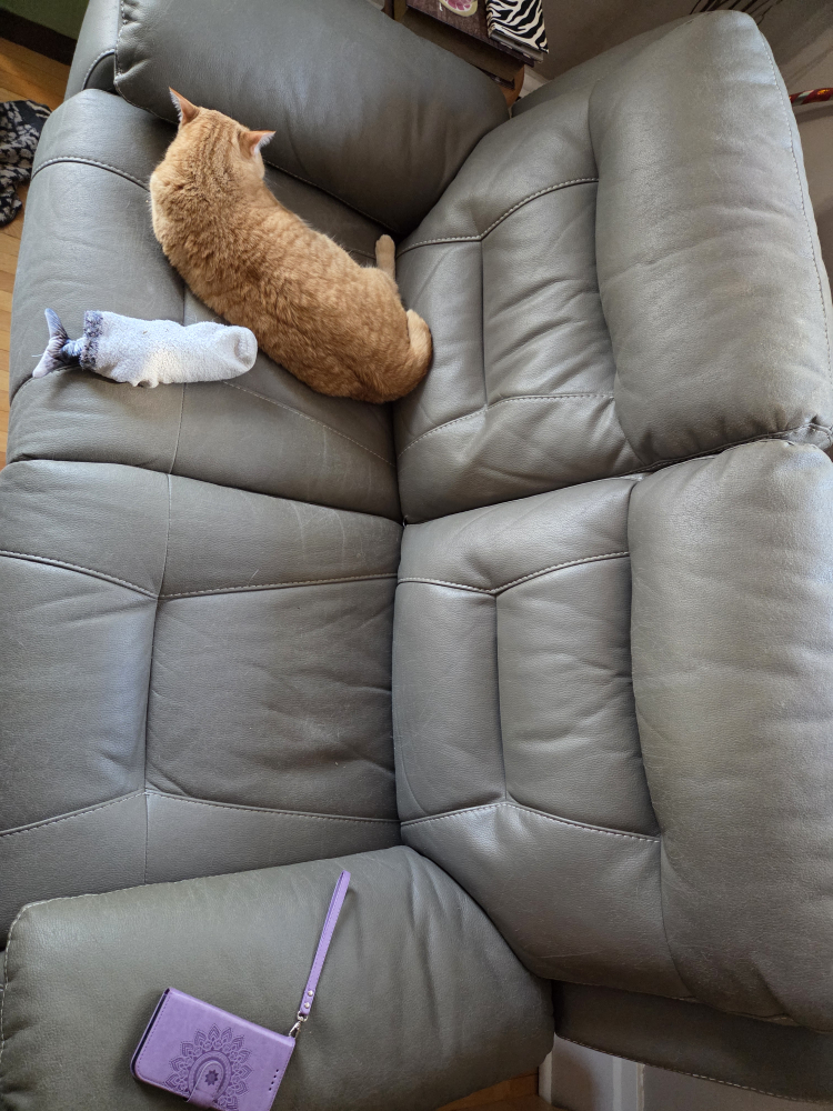 🥕  Grey Leather Reclining Loveseat - photo 2